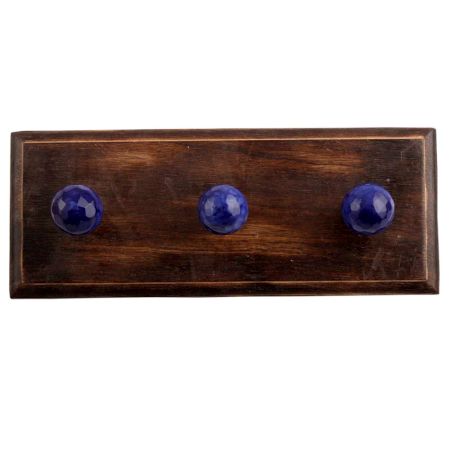 Round Navy Blue Glass Wooden Hook
